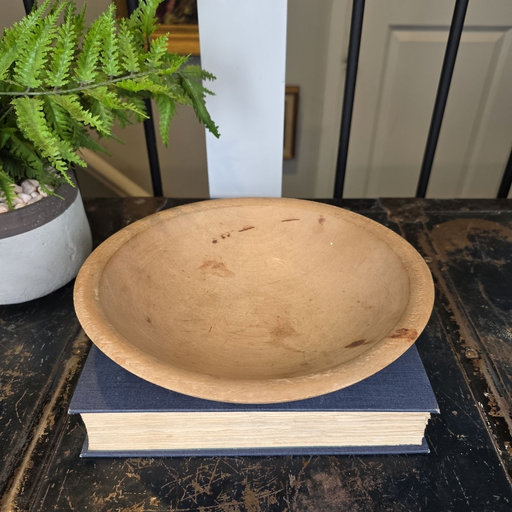 Antique Wood Trencher Bowl | 10.5" Primitive Farmhouse Dough or Fruit Display